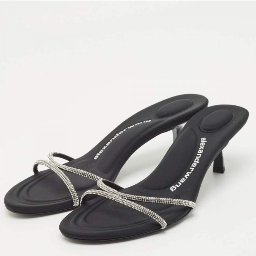 Alexander Wang Black Heeled Sandals with Silver Crystal Straps